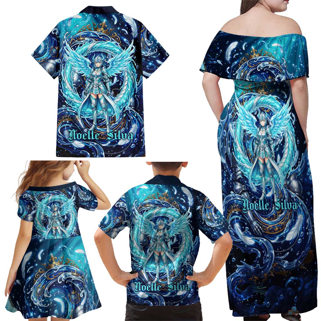 Noelle Silva Black Clover Family Matching Off Shoulder Maxi Dress and Hawaiian Shirt Celestial Armor Anime Style with Oceanic Magic Swirls