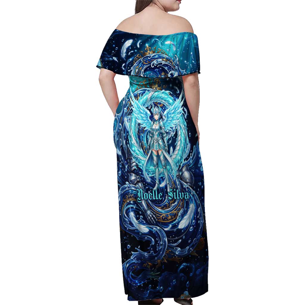 Noelle Silva Black Clover Family Matching Off Shoulder Maxi Dress and Hawaiian Shirt Celestial Armor Anime Style with Oceanic Magic Swirls