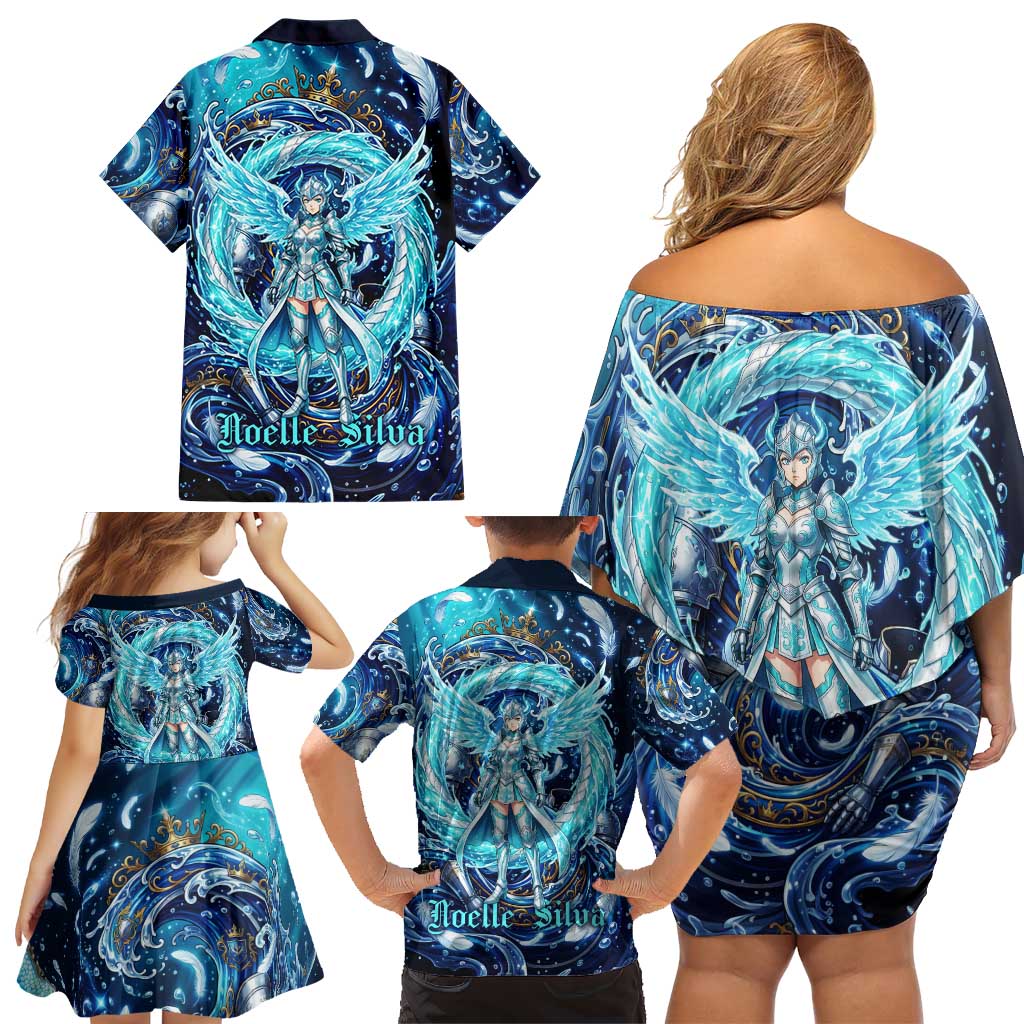 Noelle Silva Black Clover Family Matching Off Shoulder Short Dress and Hawaiian Shirt Celestial Armor Anime Style with Oceanic Magic Swirls