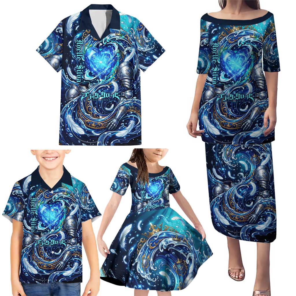 Noelle Silva Black Clover Family Matching Puletasi and Hawaiian Shirt Celestial Armor Anime Style with Oceanic Magic Swirls