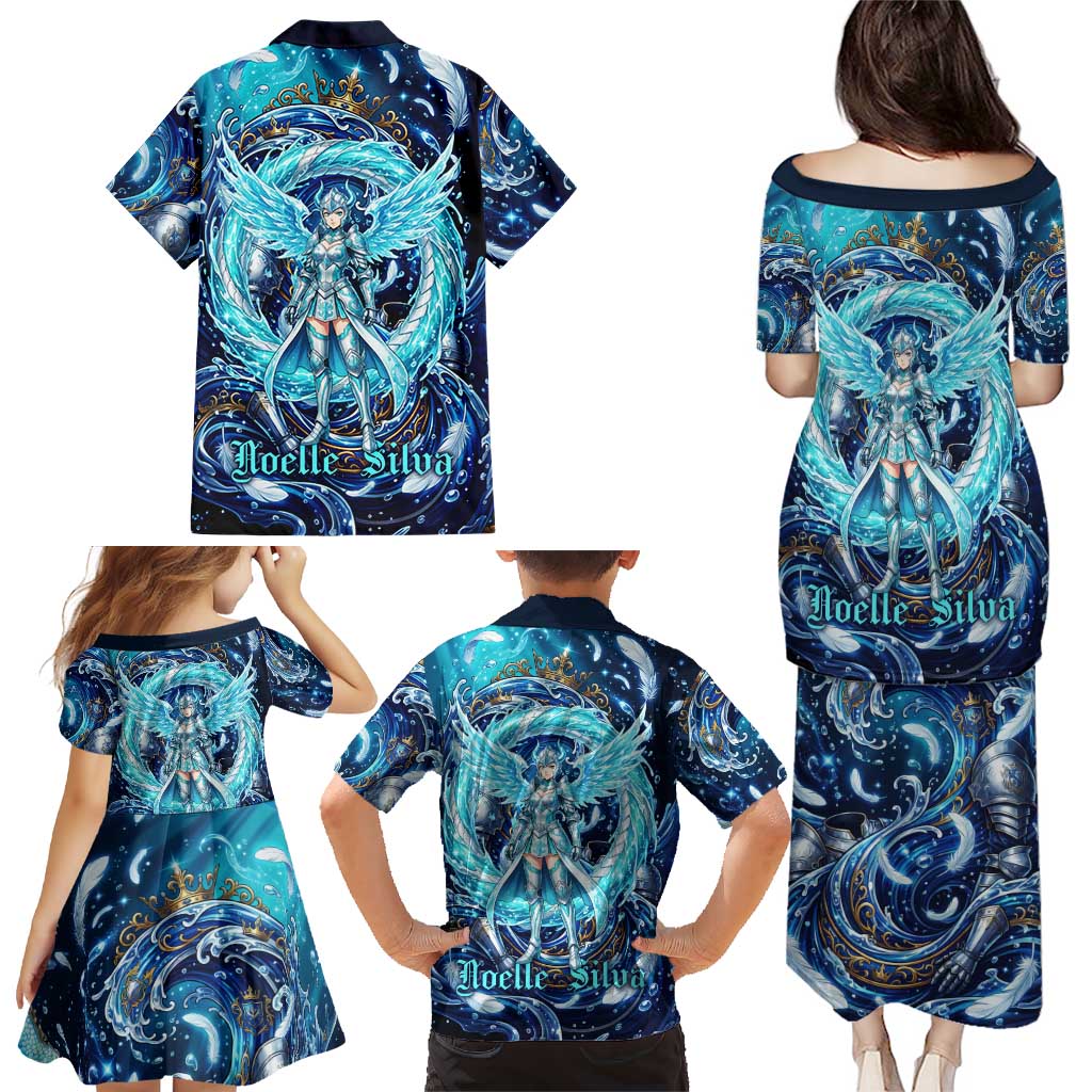 Noelle Silva Black Clover Family Matching Puletasi and Hawaiian Shirt Celestial Armor Anime Style with Oceanic Magic Swirls