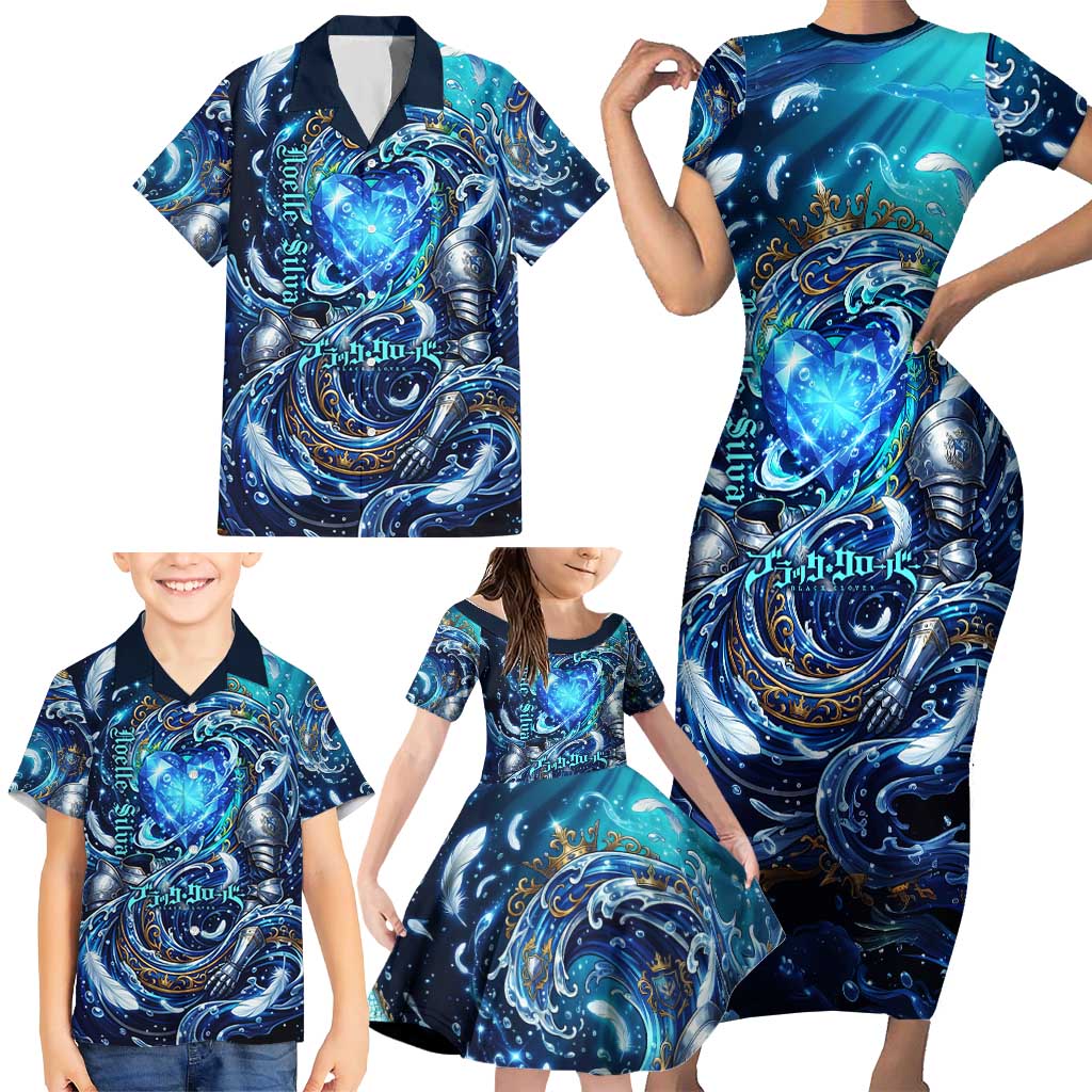 Noelle Silva Black Clover Family Matching Short Sleeve Bodycon Dress and Hawaiian Shirt Celestial Armor Anime Style with Oceanic Magic Swirls