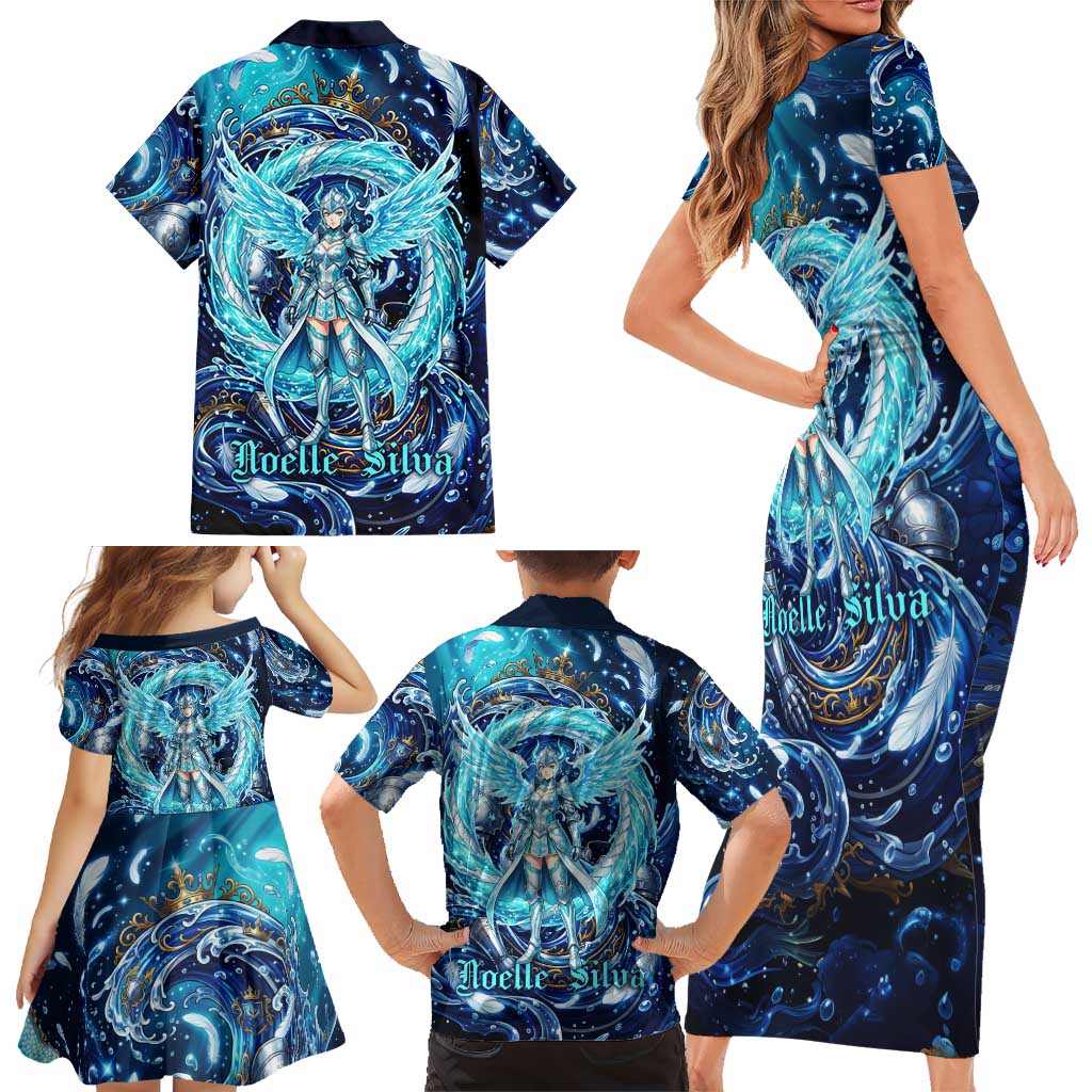 Noelle Silva Black Clover Family Matching Short Sleeve Bodycon Dress and Hawaiian Shirt Celestial Armor Anime Style with Oceanic Magic Swirls