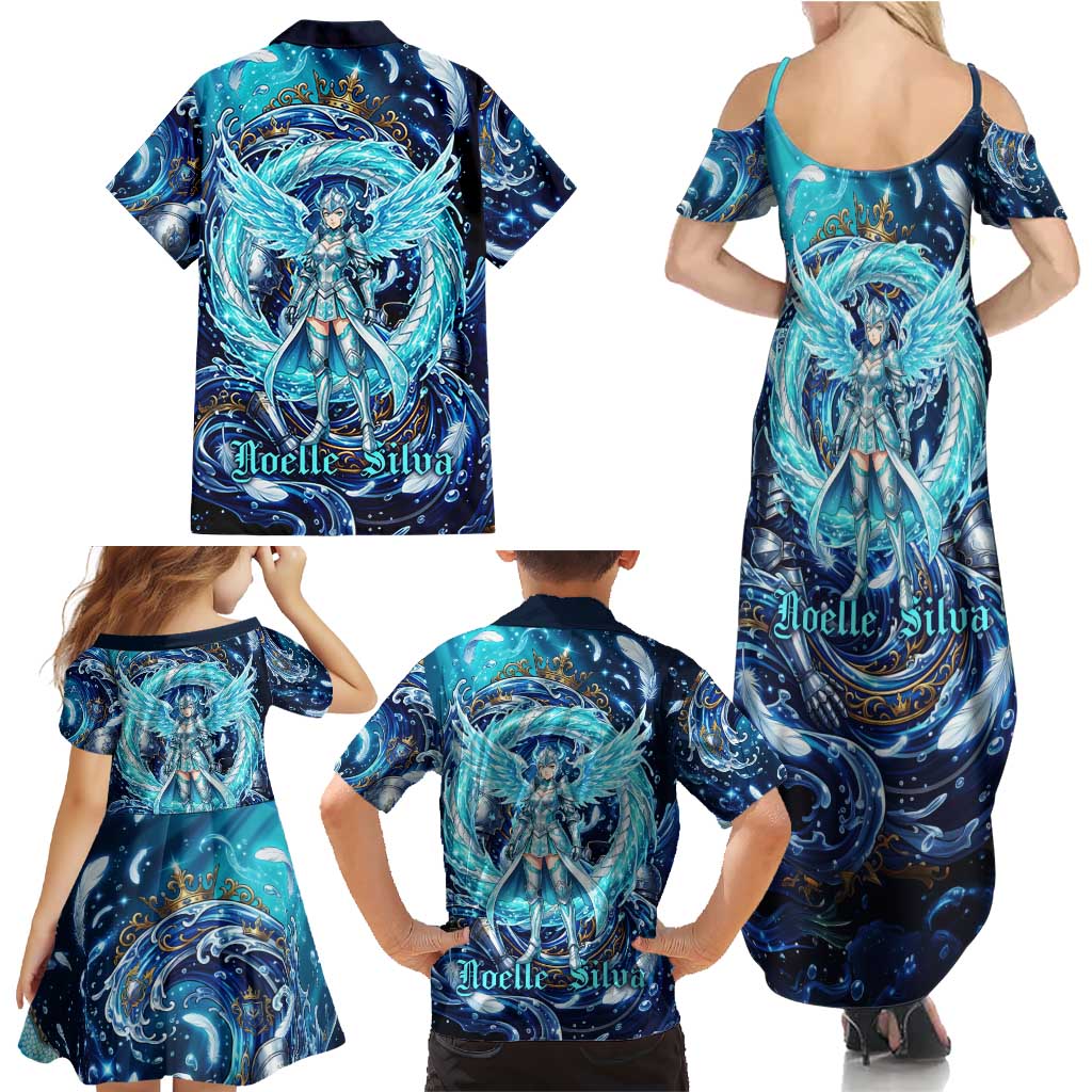 Noelle Silva Black Clover Family Matching Summer Maxi Dress and Hawaiian Shirt Celestial Armor Anime Style with Oceanic Magic Swirls