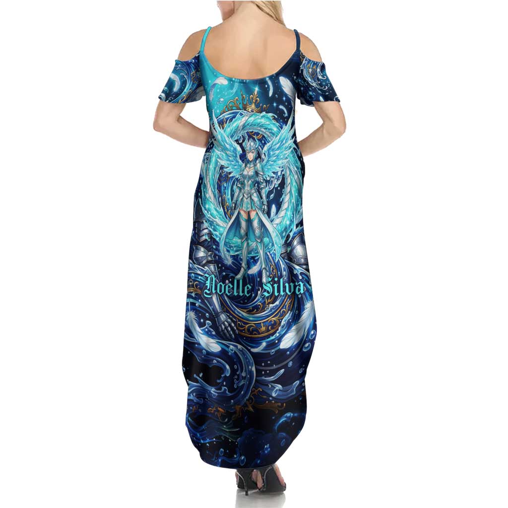 Noelle Silva Black Clover Family Matching Summer Maxi Dress and Hawaiian Shirt Celestial Armor Anime Style with Oceanic Magic Swirls