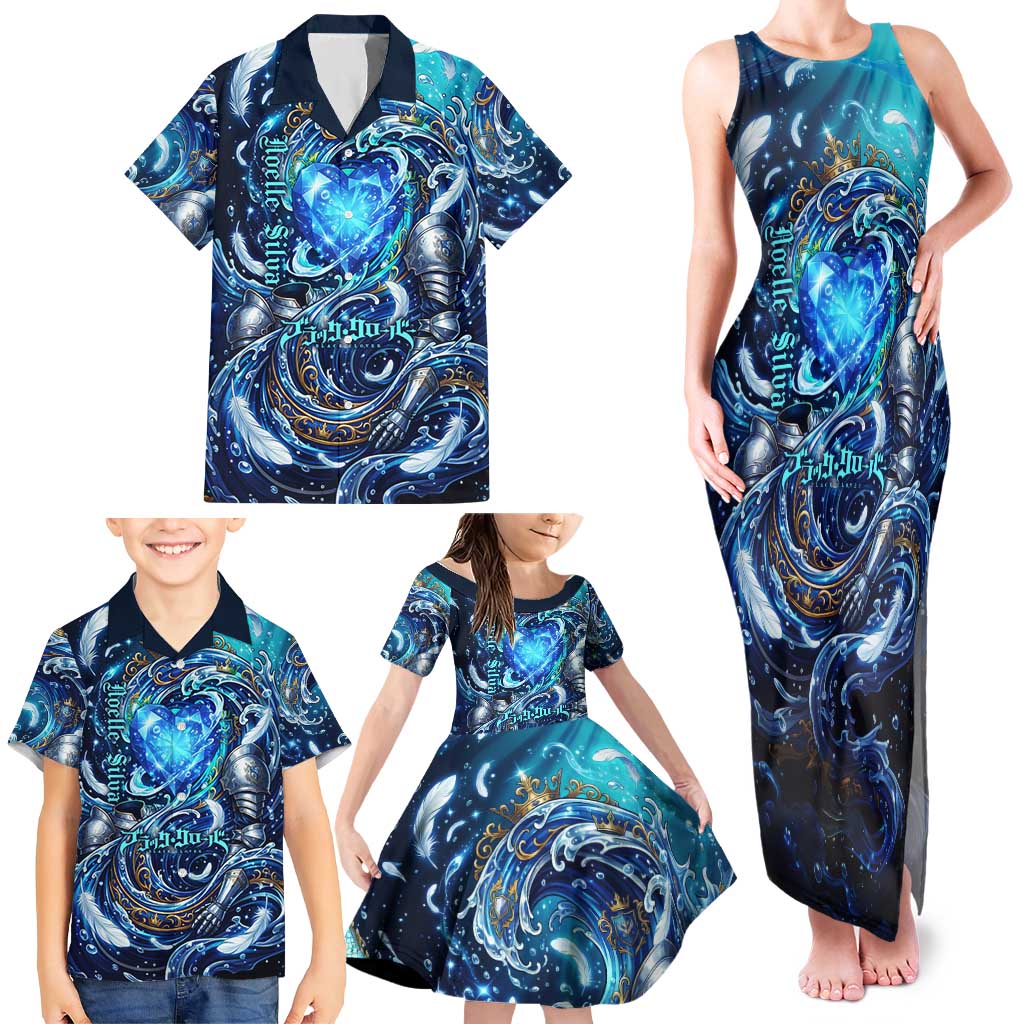 Noelle Silva Black Clover Family Matching Tank Maxi Dress and Hawaiian Shirt Celestial Armor Anime Style with Oceanic Magic Swirls