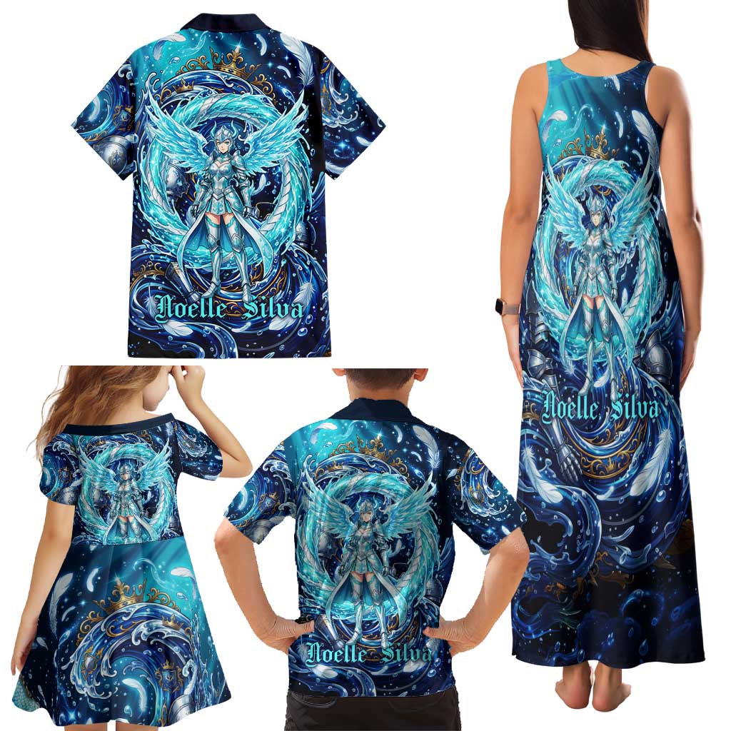 Noelle Silva Black Clover Family Matching Tank Maxi Dress and Hawaiian Shirt Celestial Armor Anime Style with Oceanic Magic Swirls