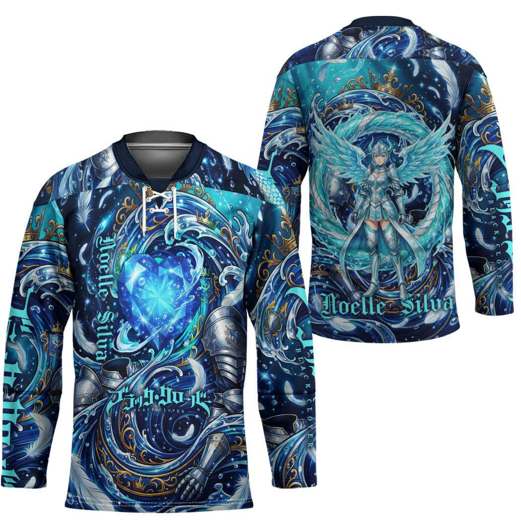 Noelle Silva Black Clover Hockey Jersey Celestial Armor Anime Style with Oceanic Magic Swirls