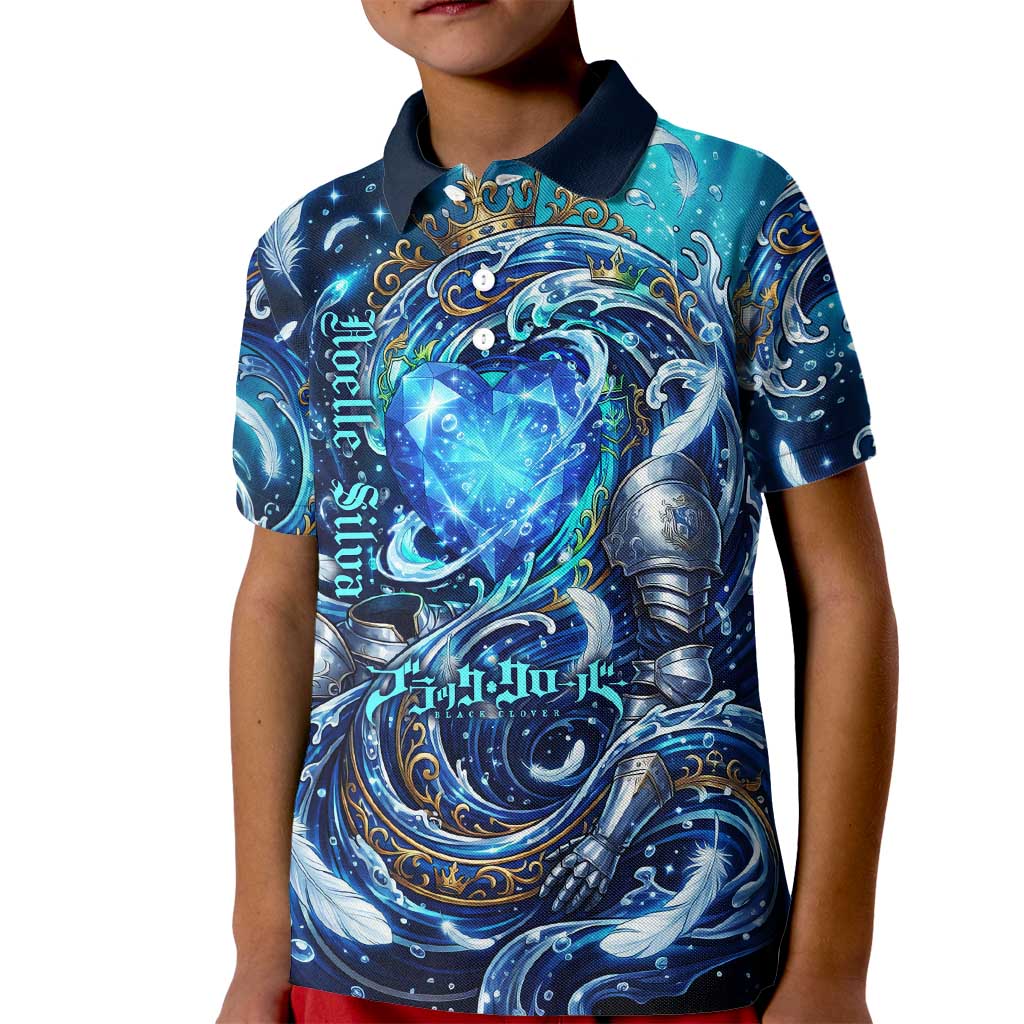 Noelle Silva Black Clover Kid Polo Shirt Celestial Armor Anime Style with Oceanic Magic Swirls