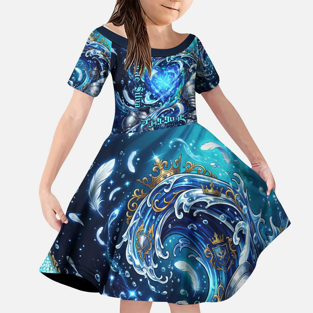 Noelle Silva Black Clover Kid Short Sleeve Dress Celestial Armor Anime Style with Oceanic Magic Swirls