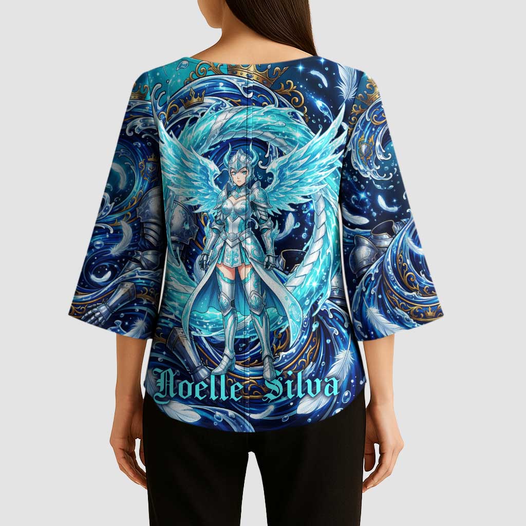 Noelle Silva Black Clover Kimono Sleeve Blouse Celestial Armor Anime Style with Oceanic Magic Swirls