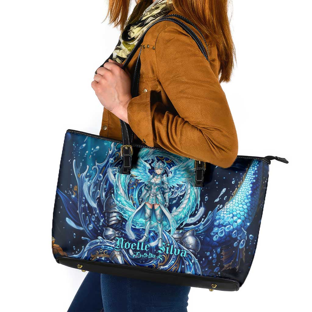 Noelle Silva Black Clover Leather Tote Bag Celestial Armor Anime Style with Oceanic Magic Swirls
