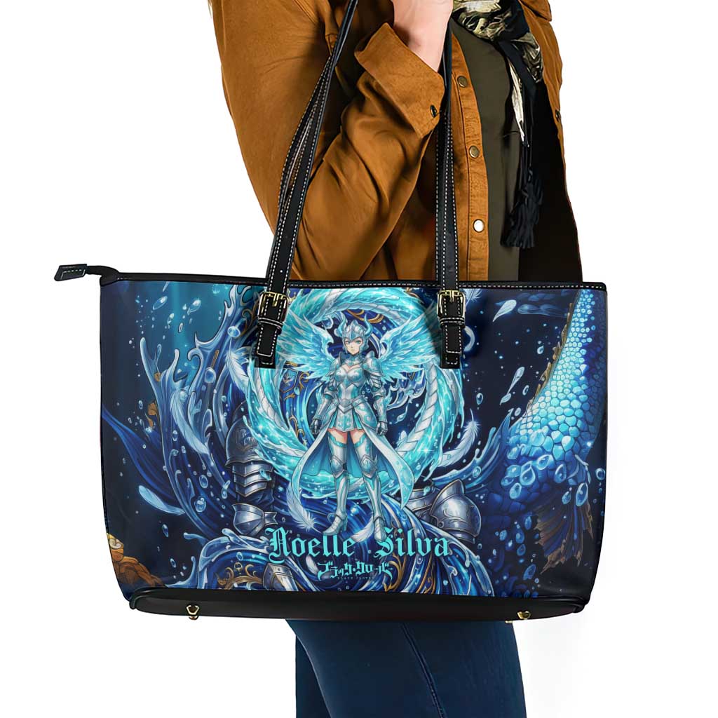 Noelle Silva Black Clover Leather Tote Bag Celestial Armor Anime Style with Oceanic Magic Swirls