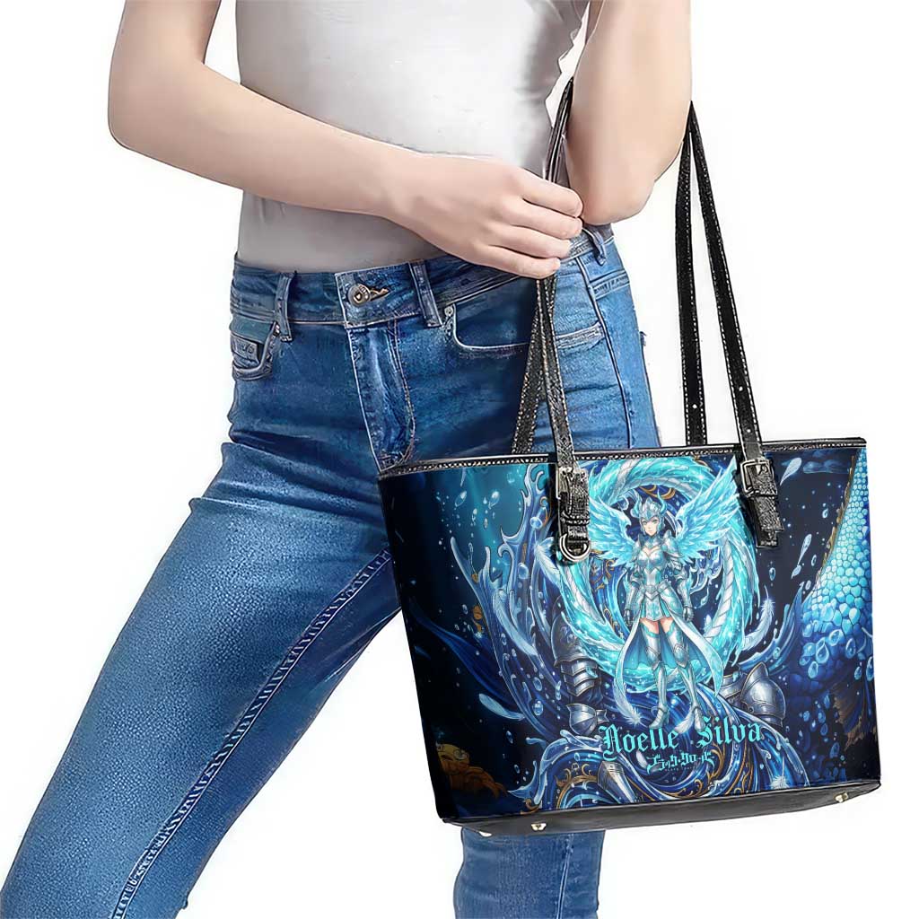 Noelle Silva Black Clover Leather Tote Bag Celestial Armor Anime Style with Oceanic Magic Swirls