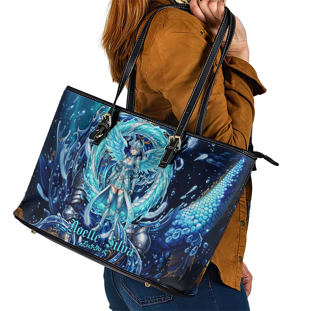 Noelle Silva Black Clover Leather Tote Bag Celestial Armor Anime Style with Oceanic Magic Swirls