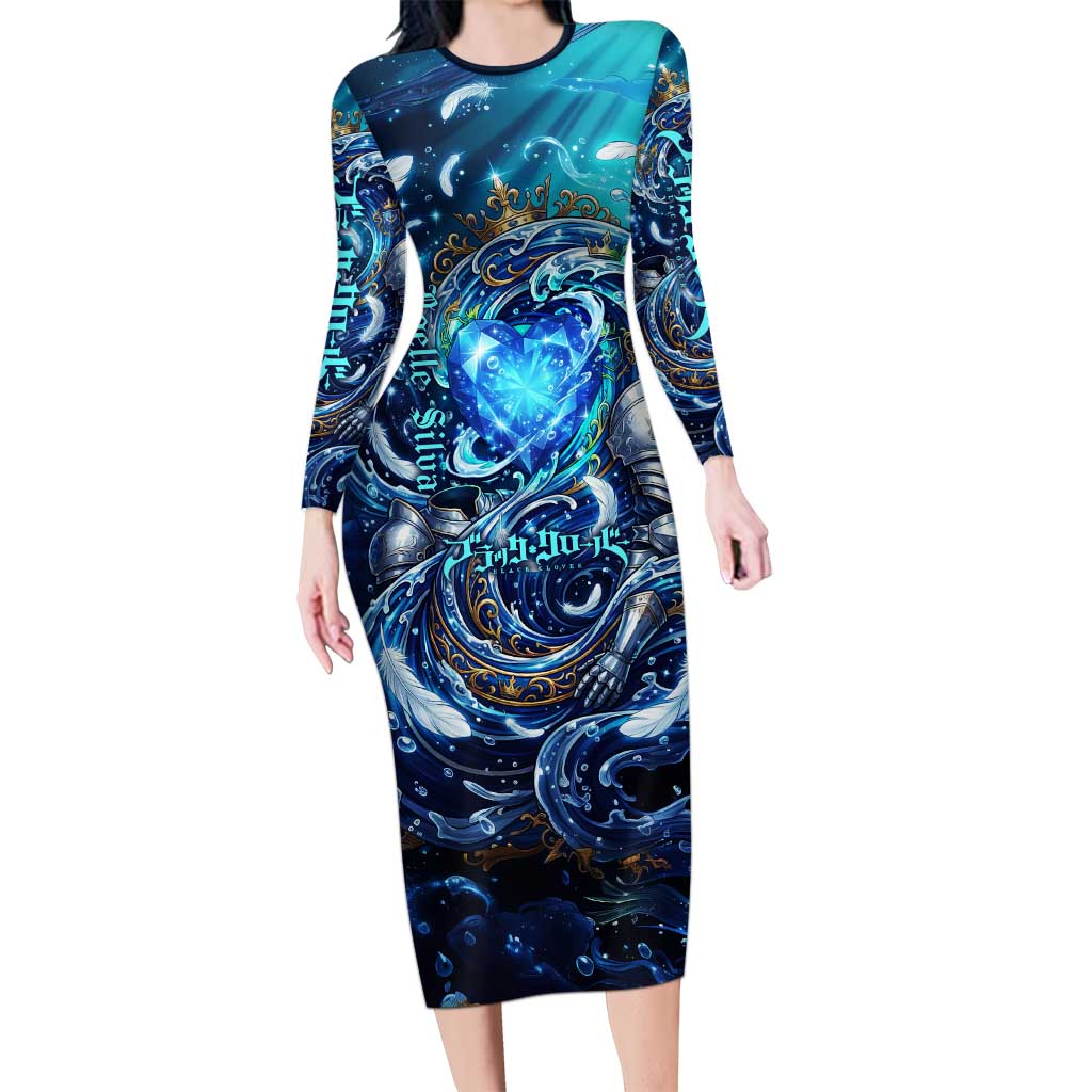 Noelle Silva Black Clover Long Sleeve Bodycon Dress Celestial Armor Anime Style with Oceanic Magic Swirls