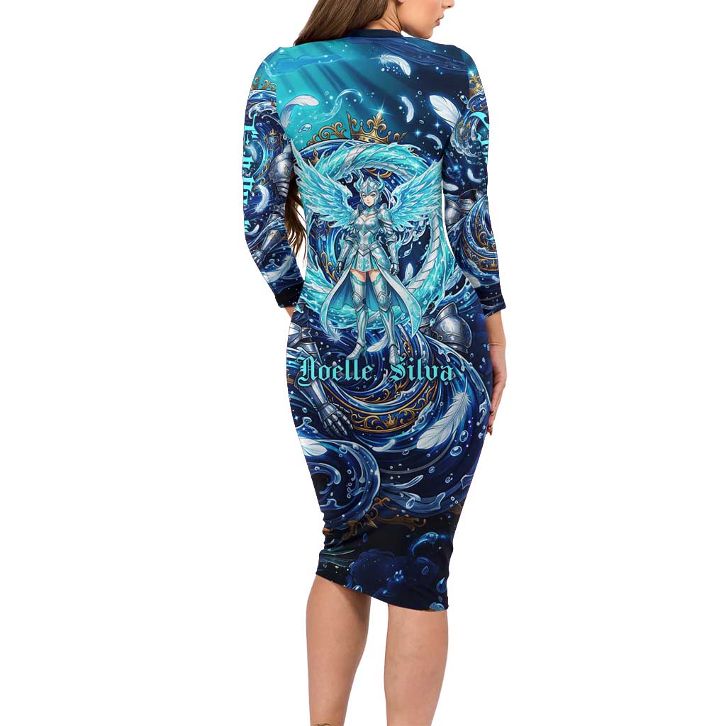 Noelle Silva Black Clover Long Sleeve Bodycon Dress Celestial Armor Anime Style with Oceanic Magic Swirls