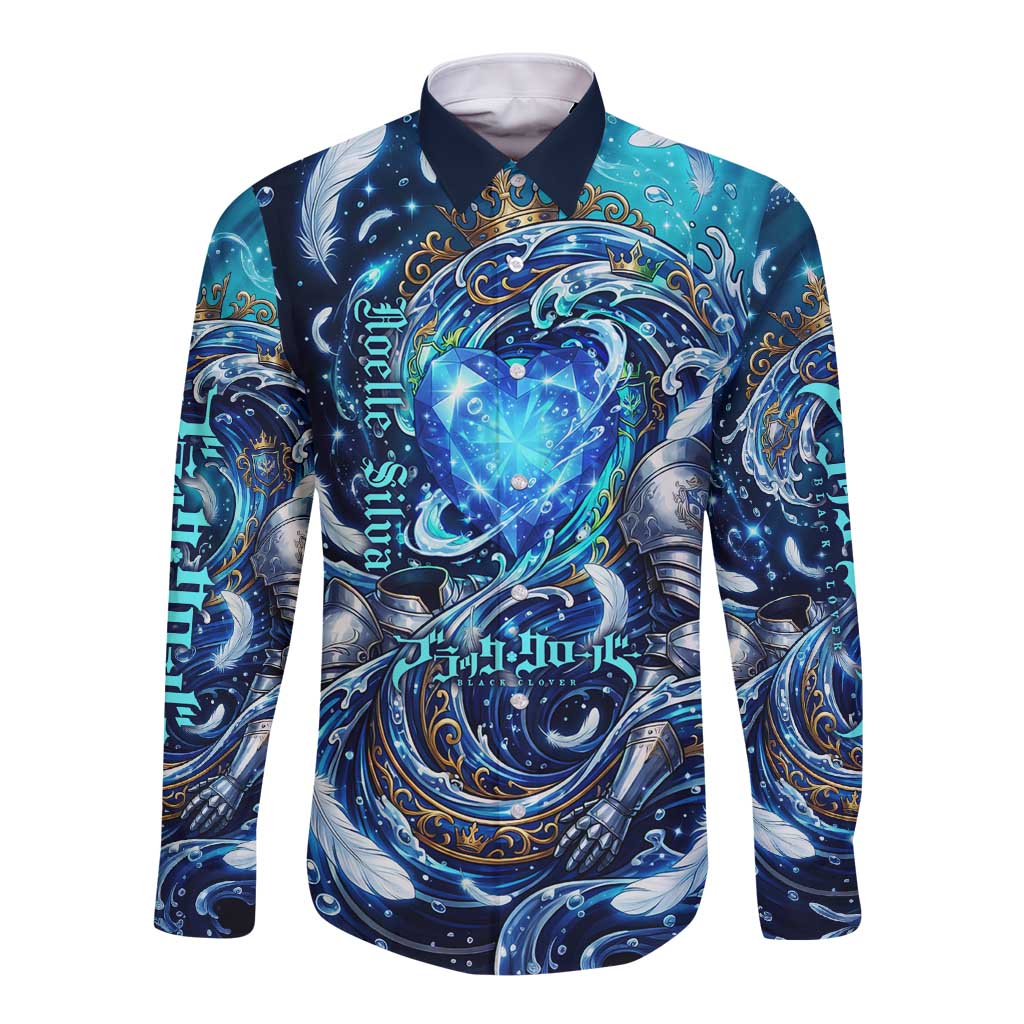 Noelle Silva Black Clover Long Sleeve Button Shirt Celestial Armor Anime Style with Oceanic Magic Swirls