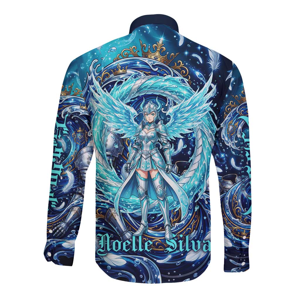 Noelle Silva Black Clover Long Sleeve Button Shirt Celestial Armor Anime Style with Oceanic Magic Swirls