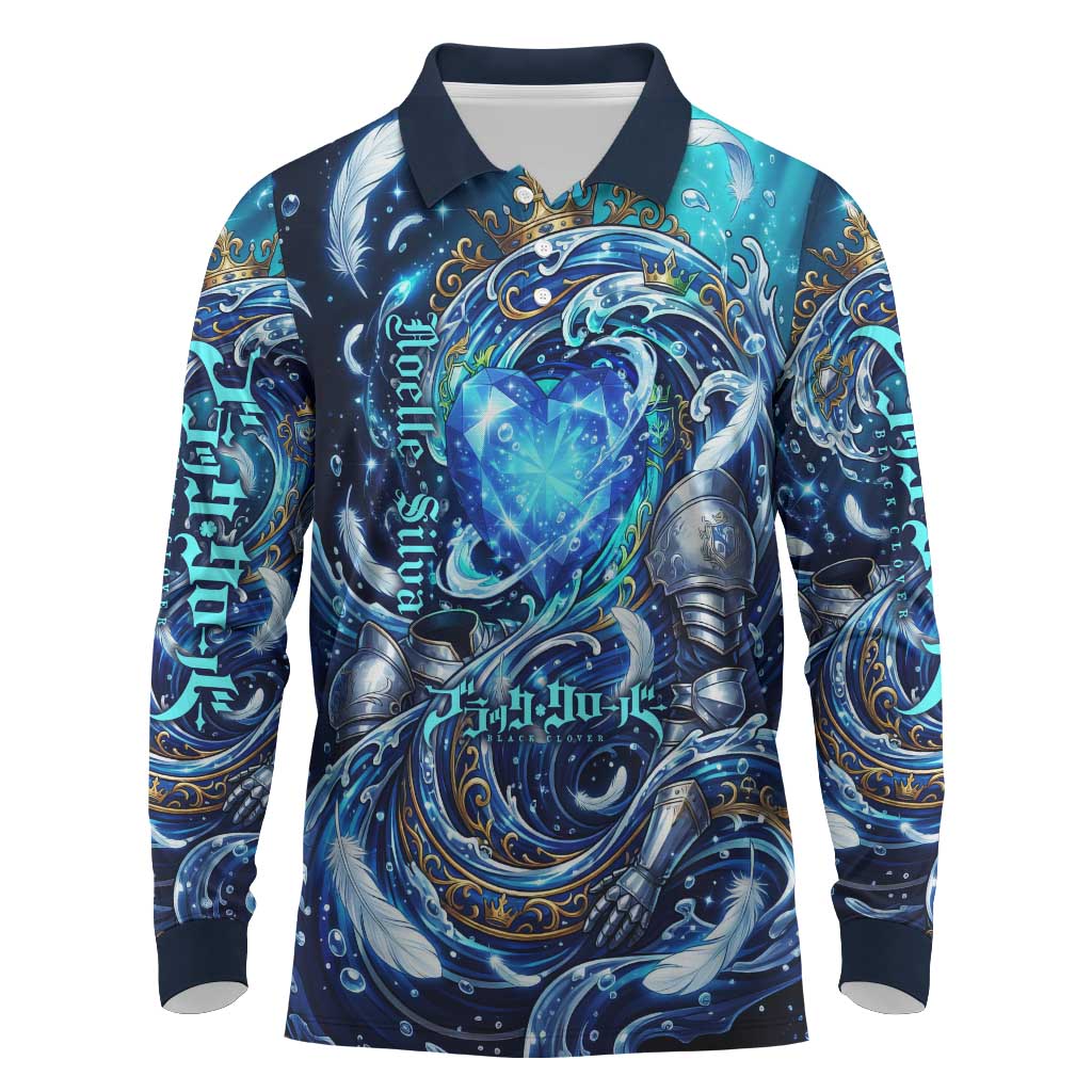 Noelle Silva Black Clover Long Sleeve Polo Shirt Celestial Armor Anime Style with Oceanic Magic Swirls