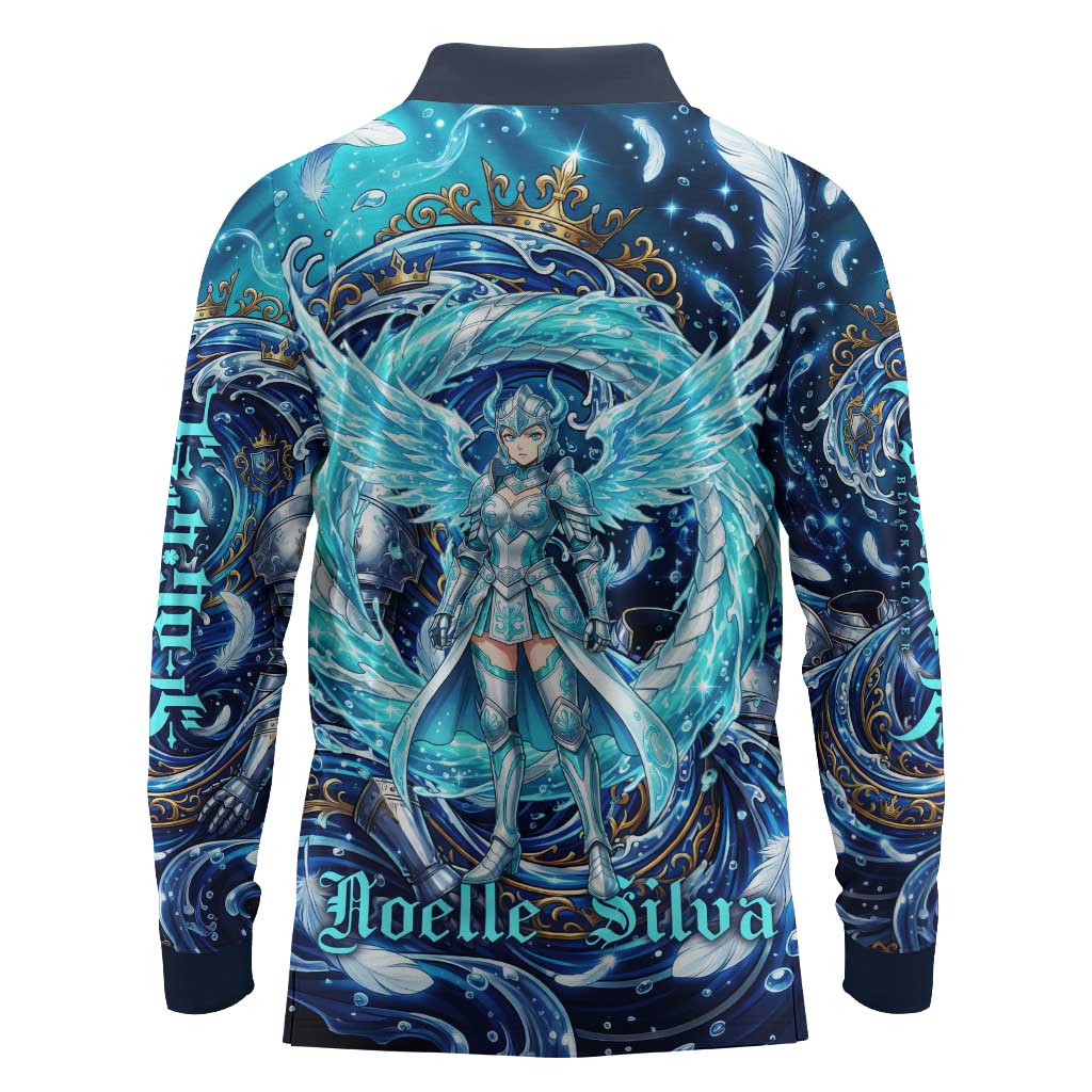 Noelle Silva Black Clover Long Sleeve Polo Shirt Celestial Armor Anime Style with Oceanic Magic Swirls