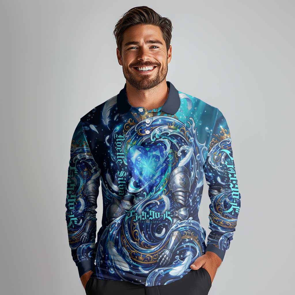 Noelle Silva Black Clover Long Sleeve Polo Shirt Celestial Armor Anime Style with Oceanic Magic Swirls