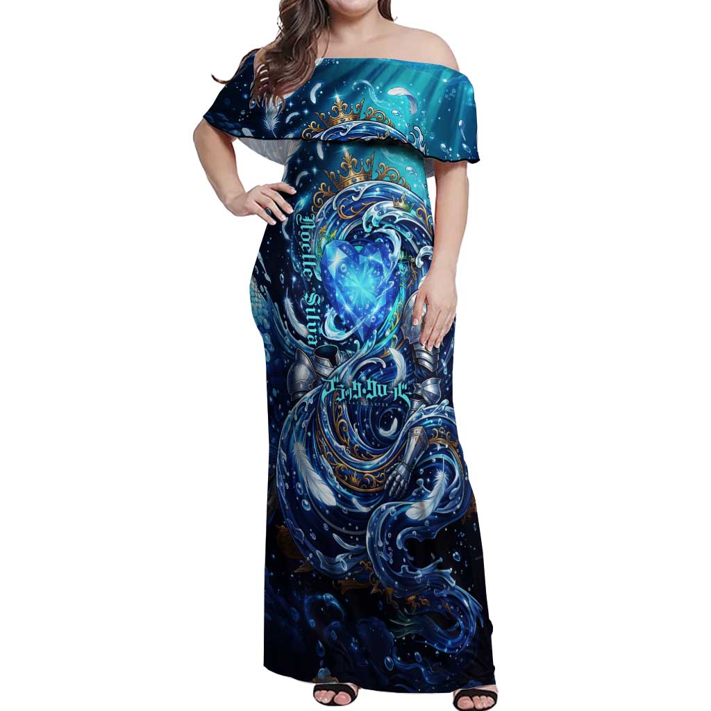 Noelle Silva Black Clover Off Shoulder Maxi Dress Celestial Armor Anime Style with Oceanic Magic Swirls