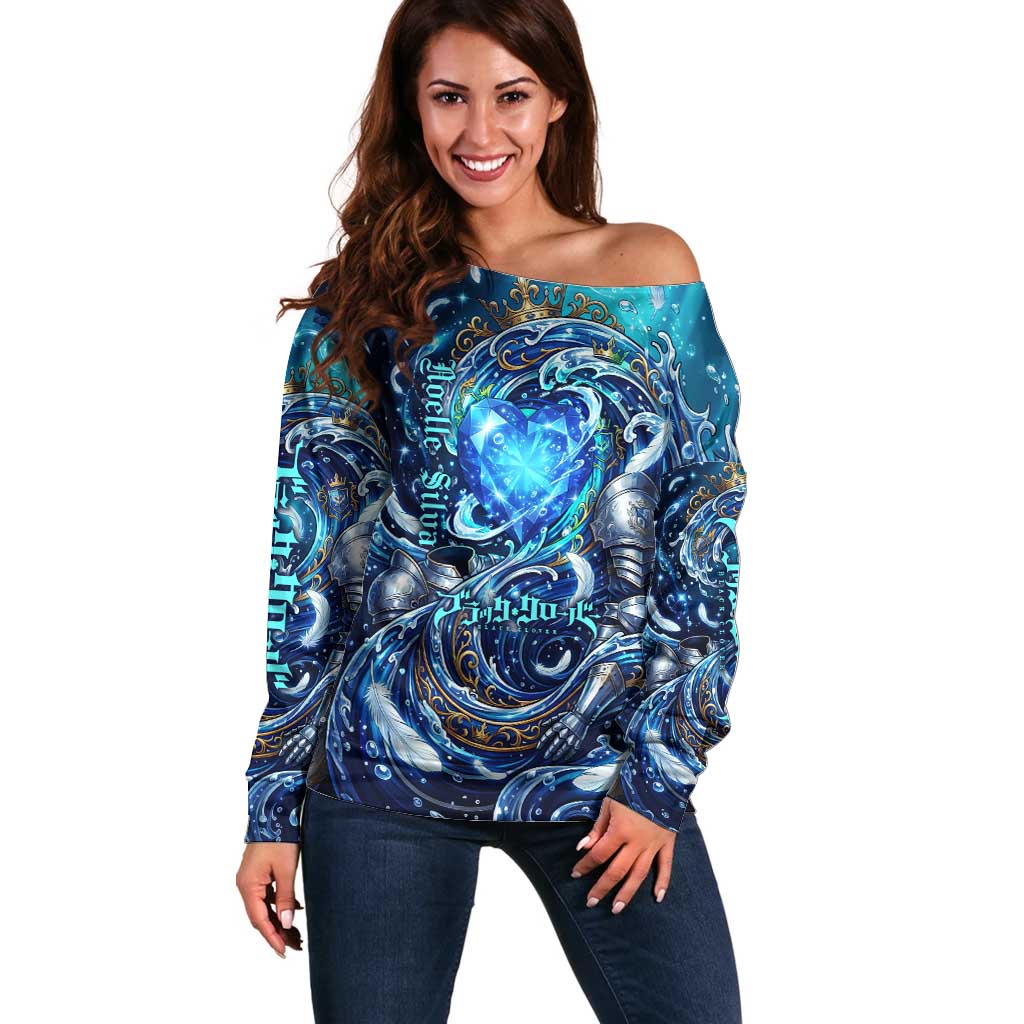 Noelle Silva Black Clover Off Shoulder Sweater Celestial Armor Anime Style with Oceanic Magic Swirls
