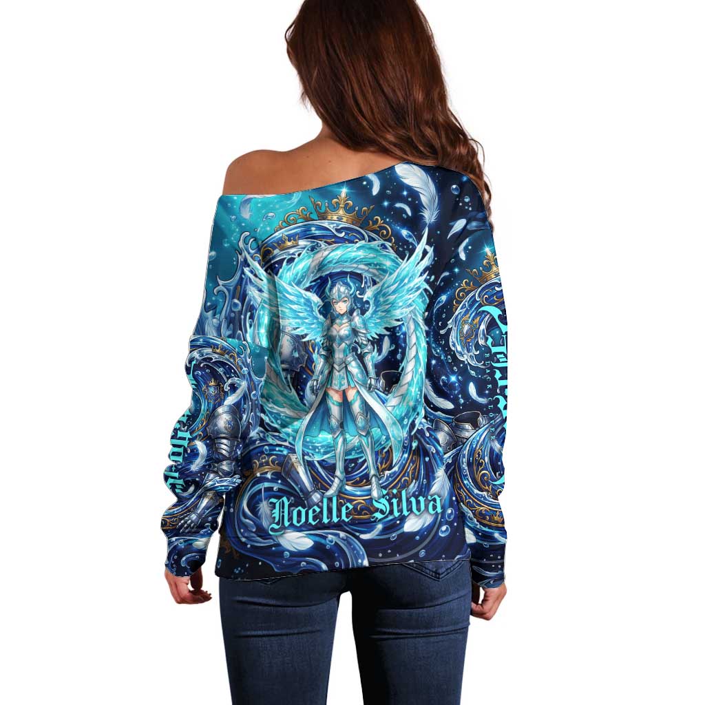 Noelle Silva Black Clover Off Shoulder Sweater Celestial Armor Anime Style with Oceanic Magic Swirls