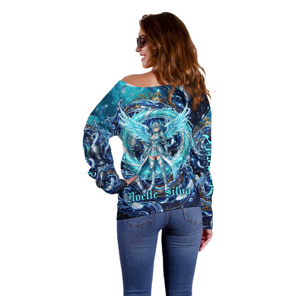 Noelle Silva Black Clover Off Shoulder Sweater Celestial Armor Anime Style with Oceanic Magic Swirls