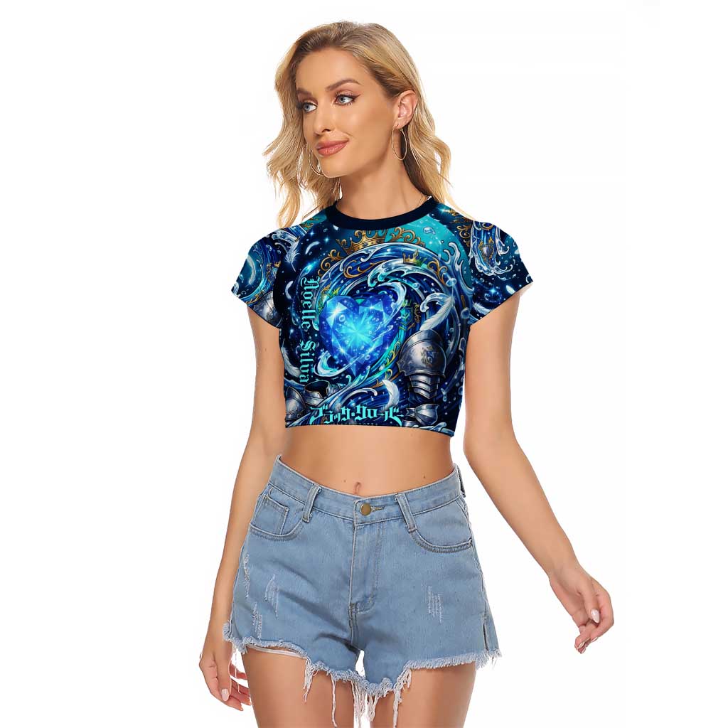 Noelle Silva Black Clover Raglan Cropped T Shirt Celestial Armor Anime Style with Oceanic Magic Swirls
