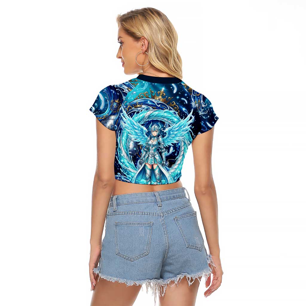 Noelle Silva Black Clover Raglan Cropped T Shirt Celestial Armor Anime Style with Oceanic Magic Swirls