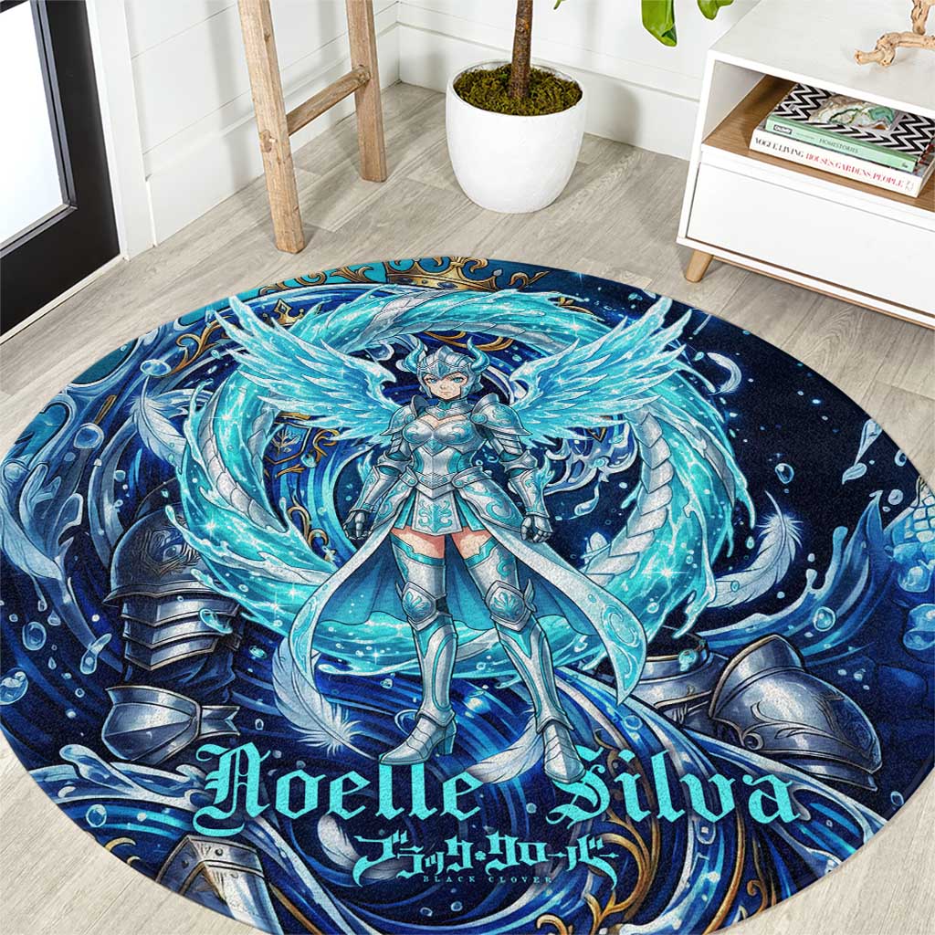 Noelle Silva Black Clover Round Carpet Celestial Armor Anime Style with Oceanic Magic Swirls