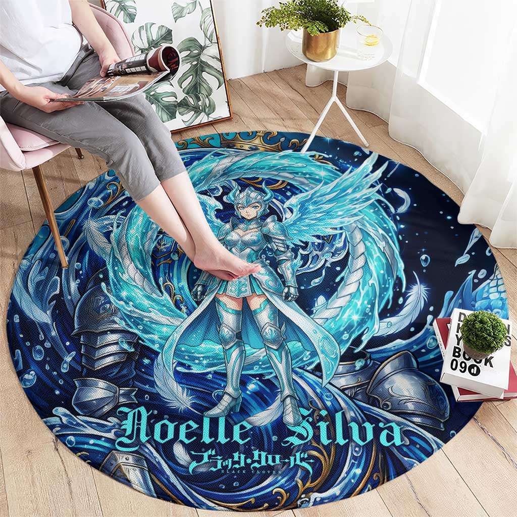 Noelle Silva Black Clover Round Carpet Celestial Armor Anime Style with Oceanic Magic Swirls
