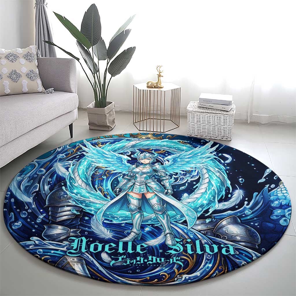 Noelle Silva Black Clover Round Carpet Celestial Armor Anime Style with Oceanic Magic Swirls