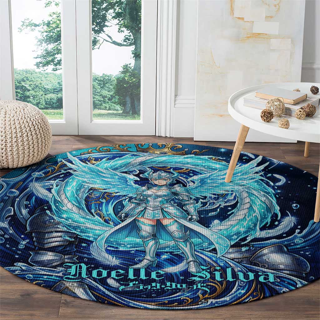 Noelle Silva Black Clover Round Carpet Celestial Armor Anime Style with Oceanic Magic Swirls