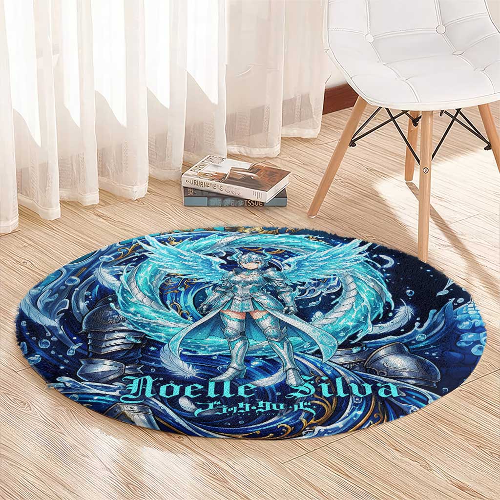 Noelle Silva Black Clover Round Carpet Celestial Armor Anime Style with Oceanic Magic Swirls