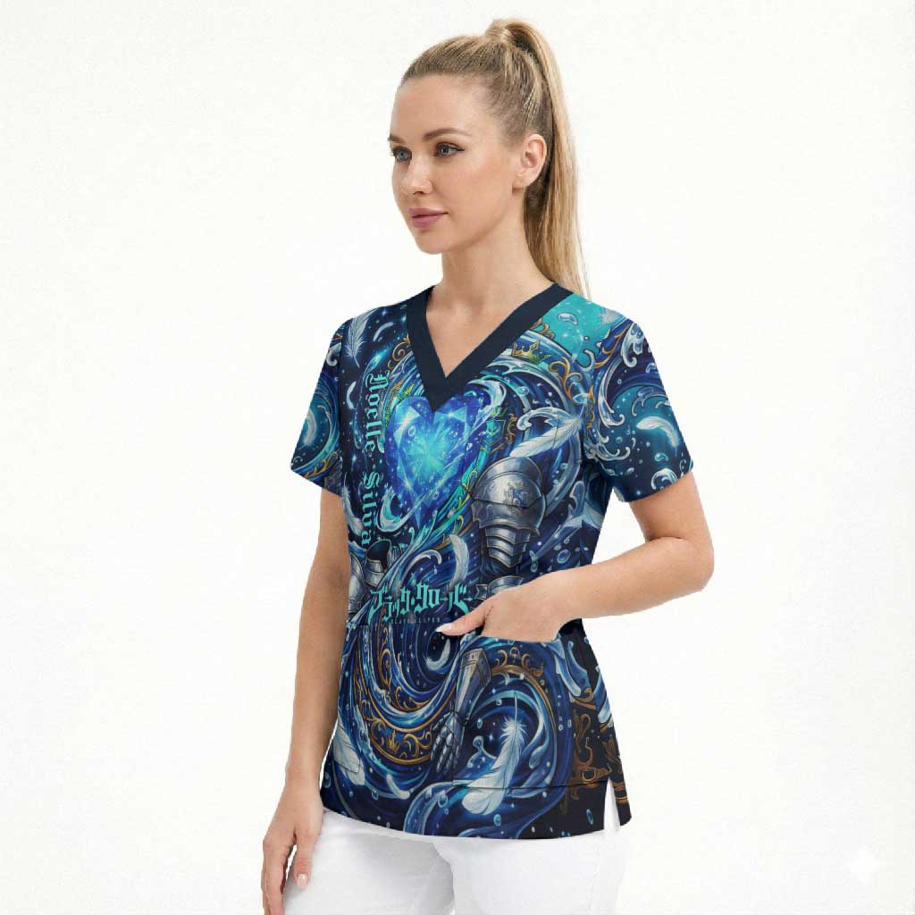 Noelle Silva Black Clover Scrub Top Celestial Armor Anime Style with Oceanic Magic Swirls