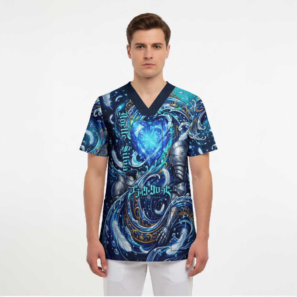 Noelle Silva Black Clover Scrub Top Celestial Armor Anime Style with Oceanic Magic Swirls