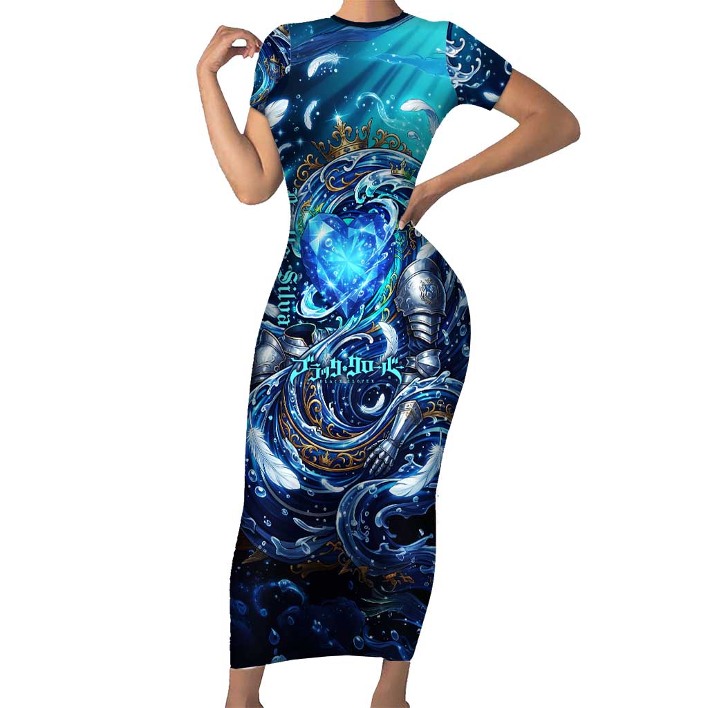 Noelle Silva Black Clover Short Sleeve Bodycon Dress Celestial Armor Anime Style with Oceanic Magic Swirls