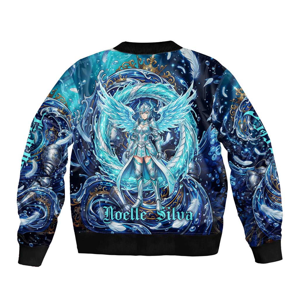 Noelle Silva Black Clover Sleeve Zip Bomber Jacket Celestial Armor Anime Style with Oceanic Magic Swirls