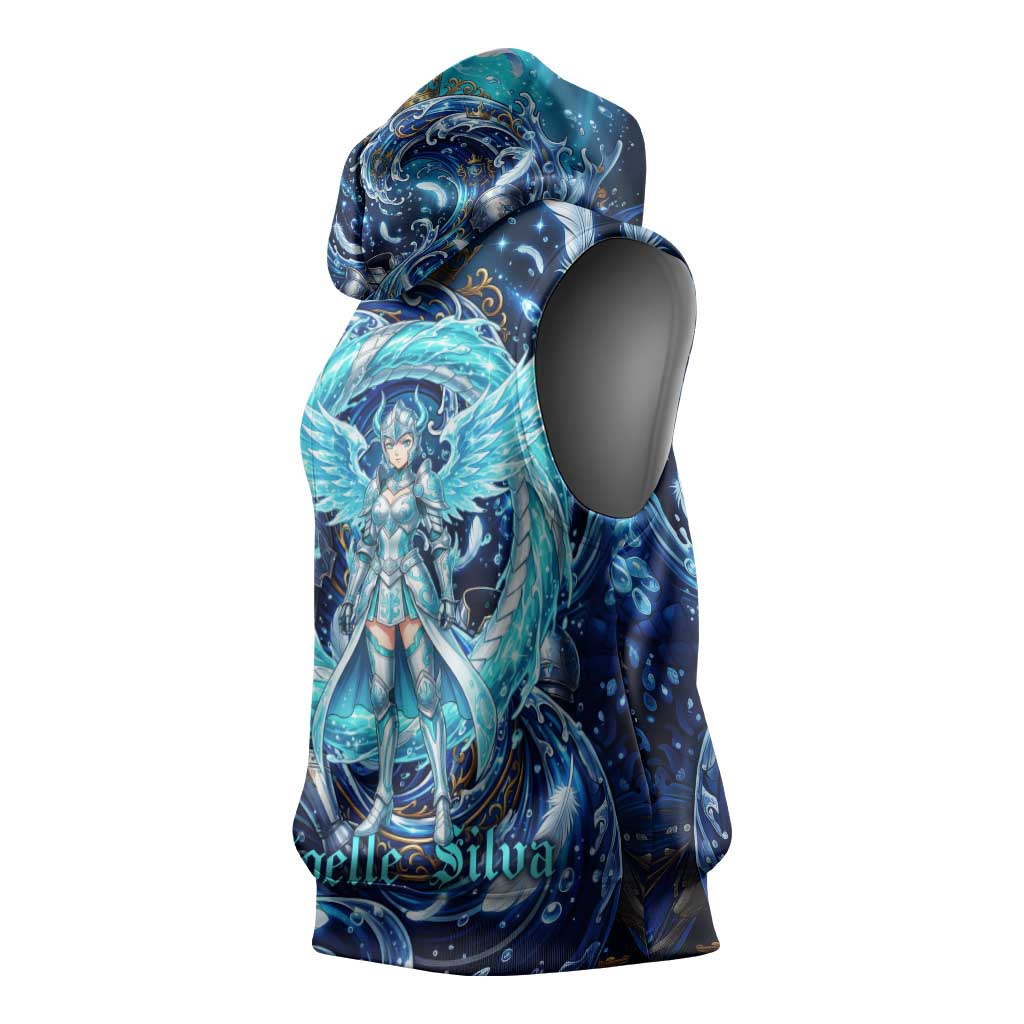 Noelle Silva Black Clover Sleeveless Hoodie Celestial Armor Anime Style with Oceanic Magic Swirls