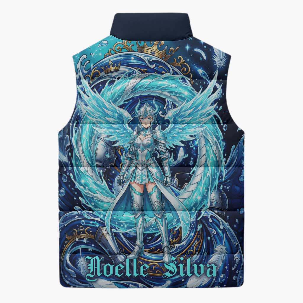 Noelle Silva Black Clover Sleeveless Puffer Jacket Celestial Armor Anime Style with Oceanic Magic Swirls