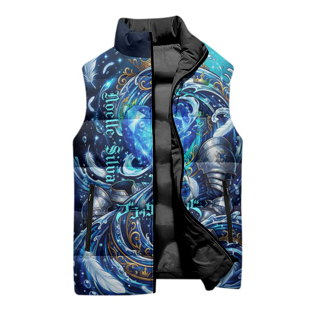 Noelle Silva Black Clover Sleeveless Puffer Jacket Celestial Armor Anime Style with Oceanic Magic Swirls