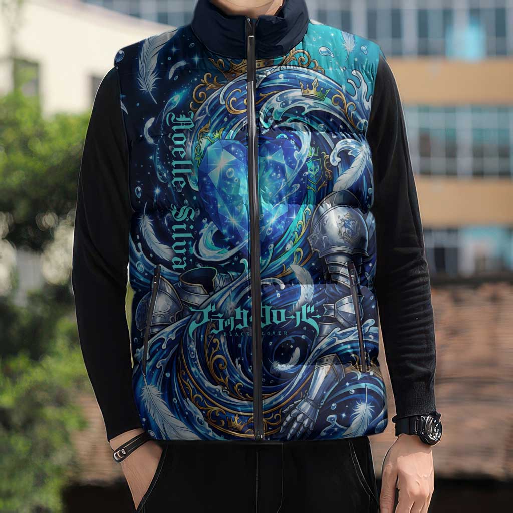 Noelle Silva Black Clover Sleeveless Puffer Jacket Celestial Armor Anime Style with Oceanic Magic Swirls