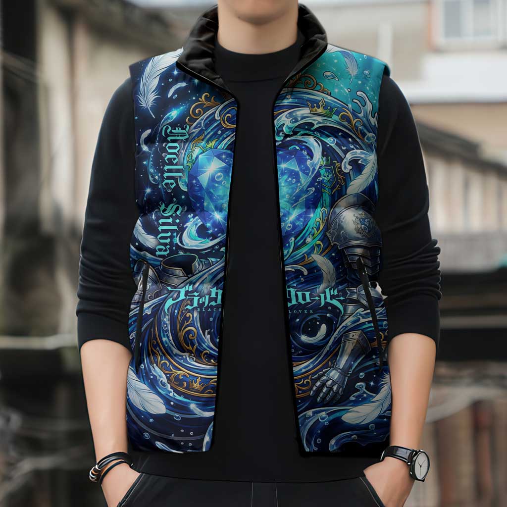 Noelle Silva Black Clover Sleeveless Puffer Jacket Celestial Armor Anime Style with Oceanic Magic Swirls