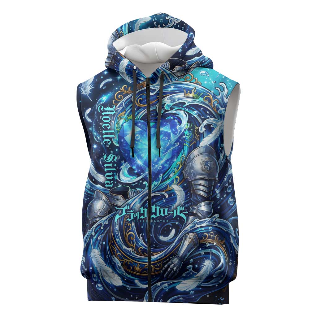 Noelle Silva Black Clover Sleeveless Zip Hoodie Celestial Armor Anime Style with Oceanic Magic Swirls
