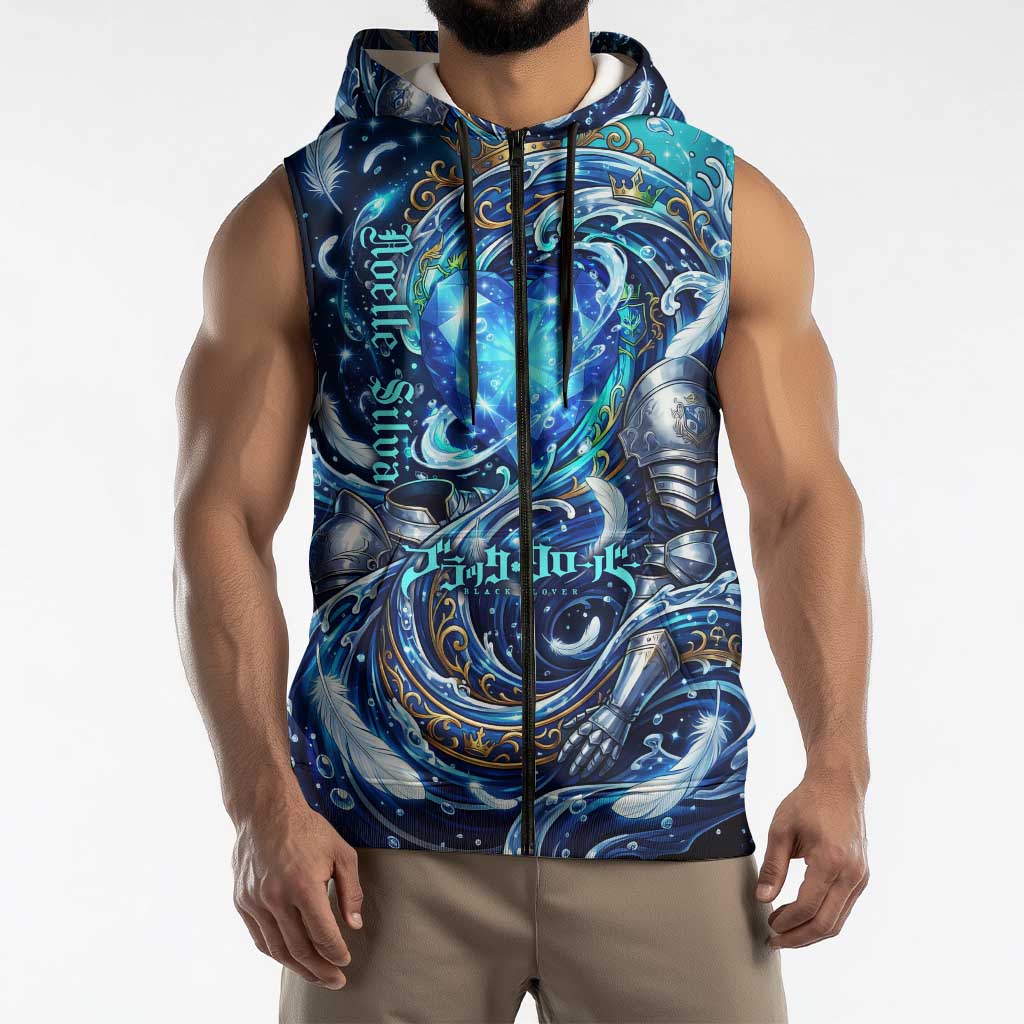Noelle Silva Black Clover Sleeveless Zip Hoodie Celestial Armor Anime Style with Oceanic Magic Swirls