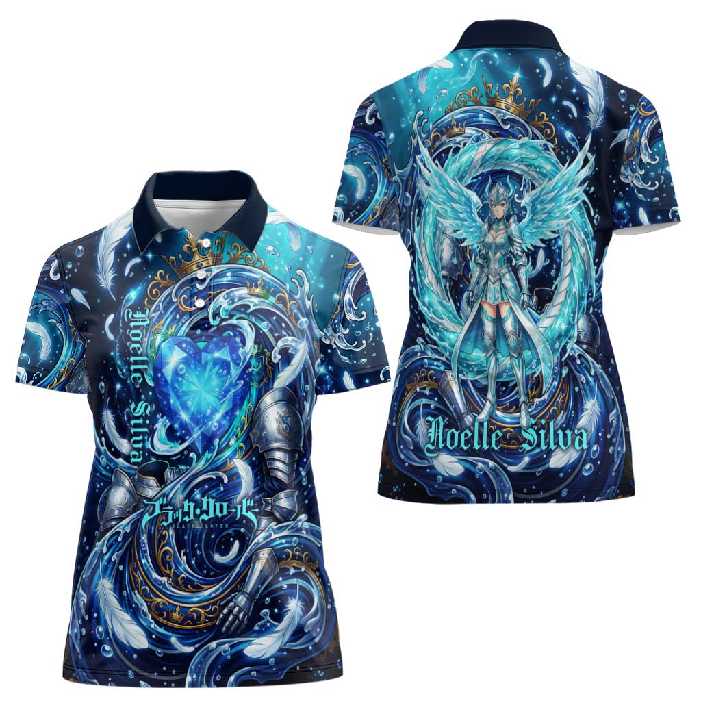 Noelle Silva Black Clover Women Polo Shirt Celestial Armor Anime Style with Oceanic Magic Swirls
