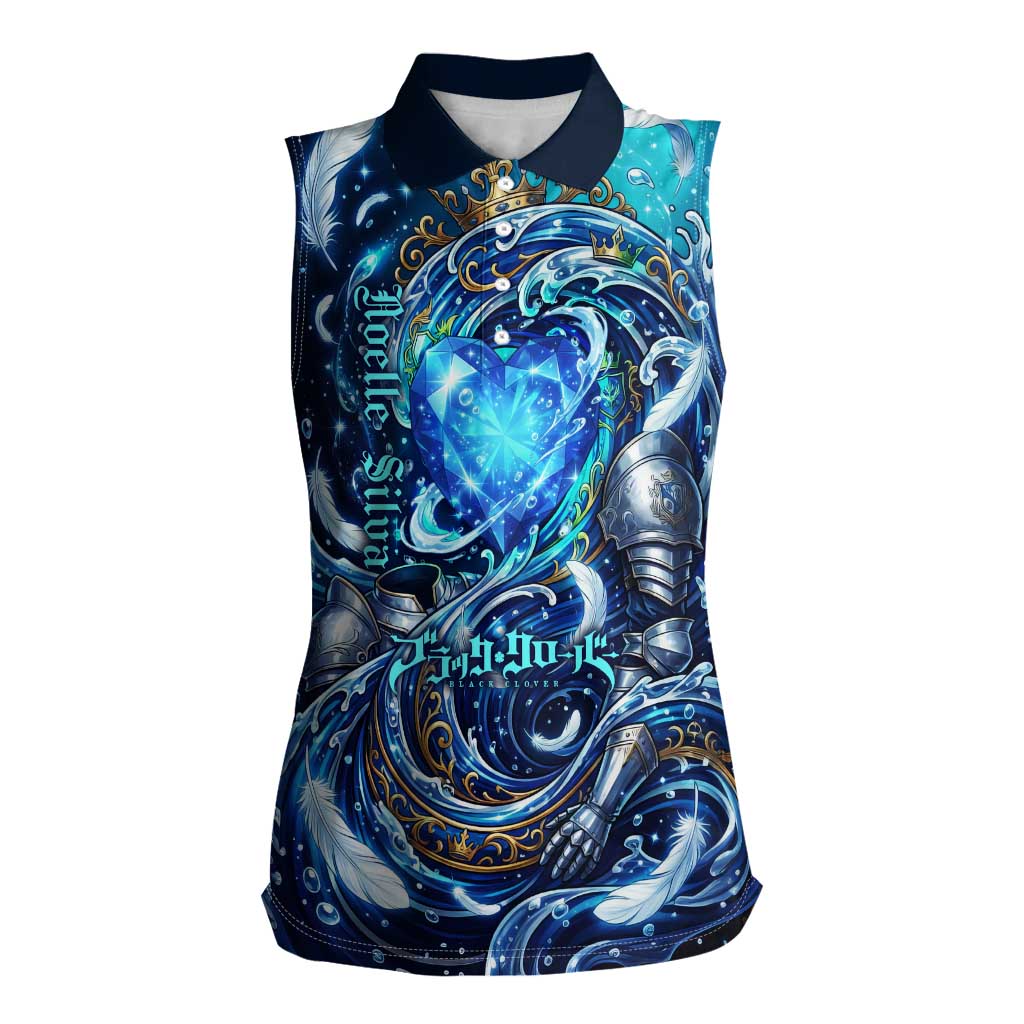 Noelle Silva Black Clover Women Sleeveless Polo Shirt Celestial Armor Anime Style with Oceanic Magic Swirls